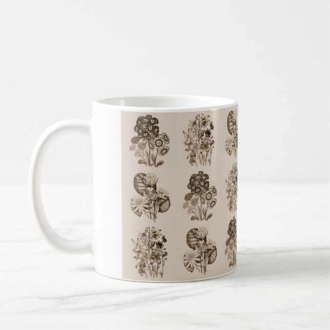Taza De Café Flores monocromas en marrón sepia (Izquierda)
