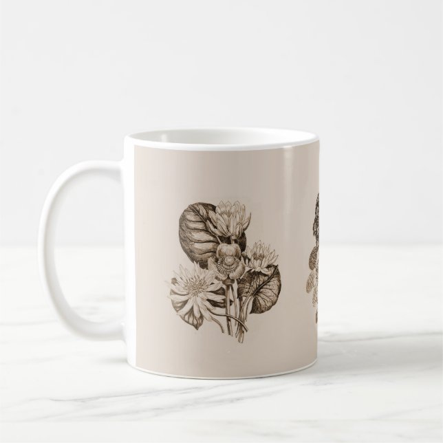 Taza De Café Flores monocromas en marrón sepia (Izquierda)
