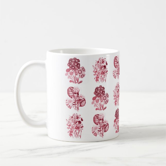 Taza De Café Flores monocromas en rojo (Izquierda)