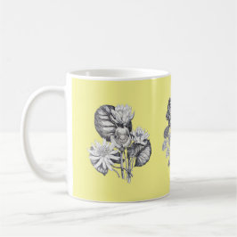 Taza De Café Flores monocromas sobre fondo amarillo