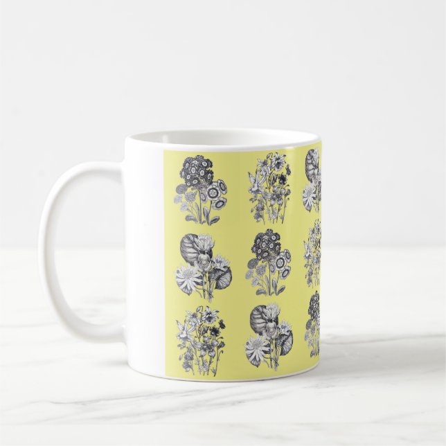Taza De Café Flores monocromas sobre fondo amarillo (Izquierda)