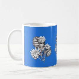 Taza De Café Flores monocromas sobre fondo azul eléctrico