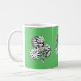 Taza De Café Flores monocromas sobre fondo verde