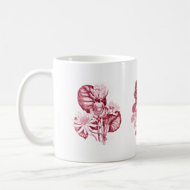 Taza De Café Flores monocromáticas en rojo (Izquierda)