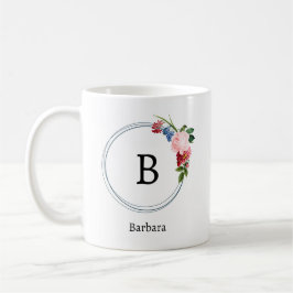 Taza De Café Flores Monograma de Primavera Romántica Preciosas