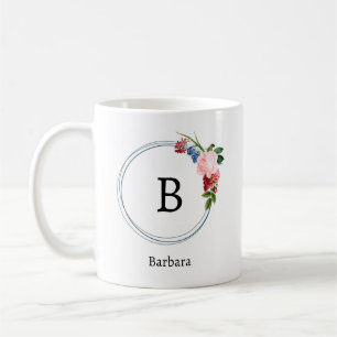 Taza De Café Flores Monograma de Primavera Romántica Preciosas