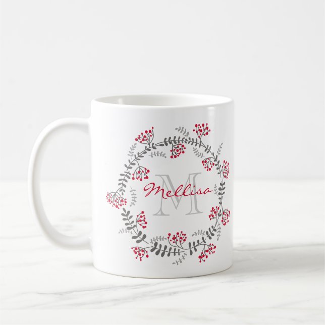 Taza De Café Flores Monograma Mug (Izquierda)