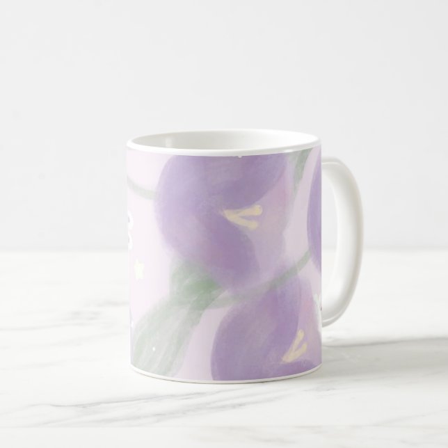 Taza De Café Flores moradas con un conejito (Anverso derecho)