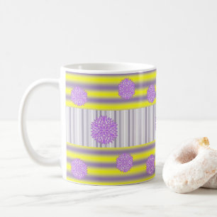 Taza De Café Flores moradas de color gris amarillo Stripe Mug