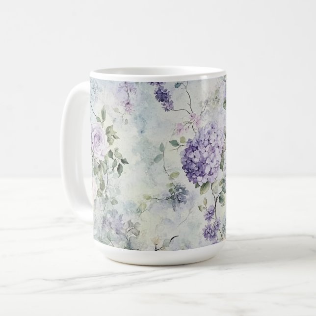 Taza De Café Flores moradas de Crema Romántica (Anverso izquierdo)