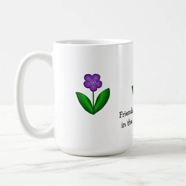Taza De Café Flores moradas de primavera con mensaje de amistad (Izquierda)