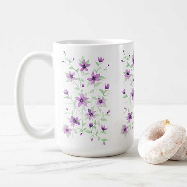 Taza De Café Flores moradas en el vino (Con donut)