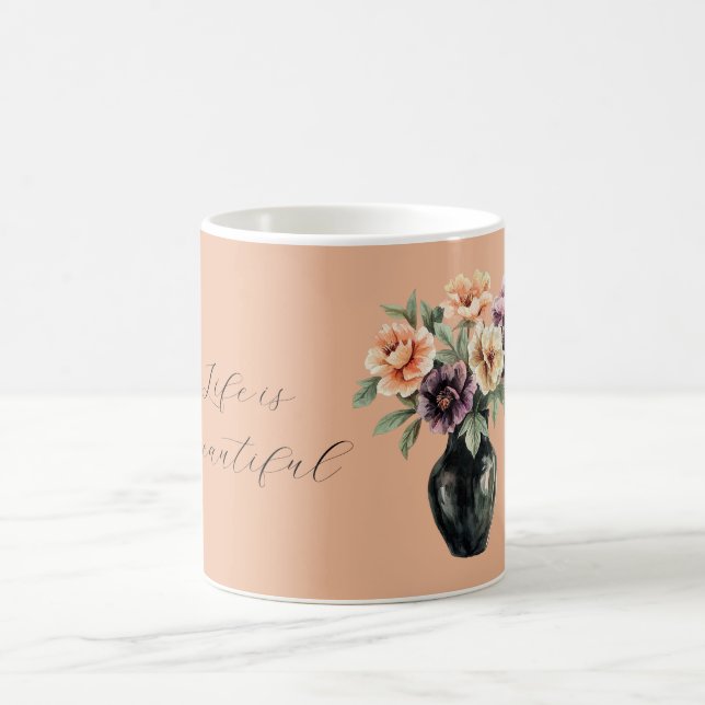 Taza De Café Flores Moradas Melocotón Jarrón Negro (Centro)