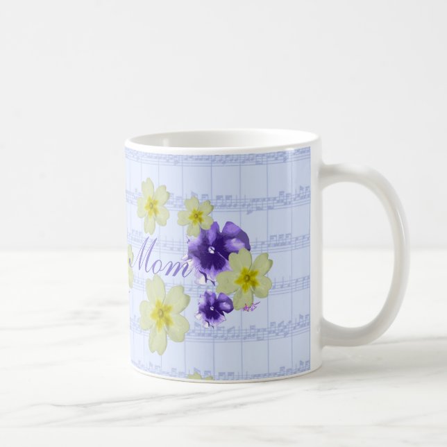 Taza De Café Flores moradas y amarillas blandas Hoja de música  (Derecha)
