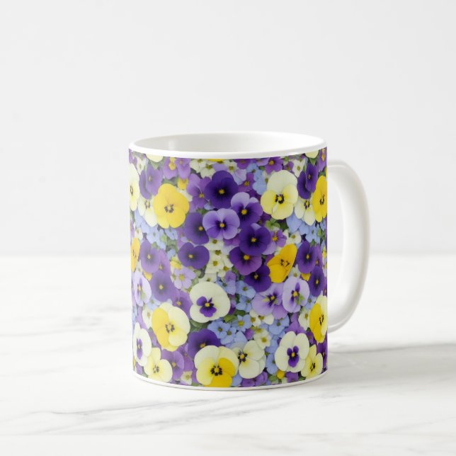 Taza De Café Flores moradas y amarillas pansy (Anverso derecho)