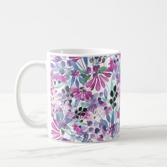 Taza De Café Flores moradas y bayas: acuarela (Izquierda)