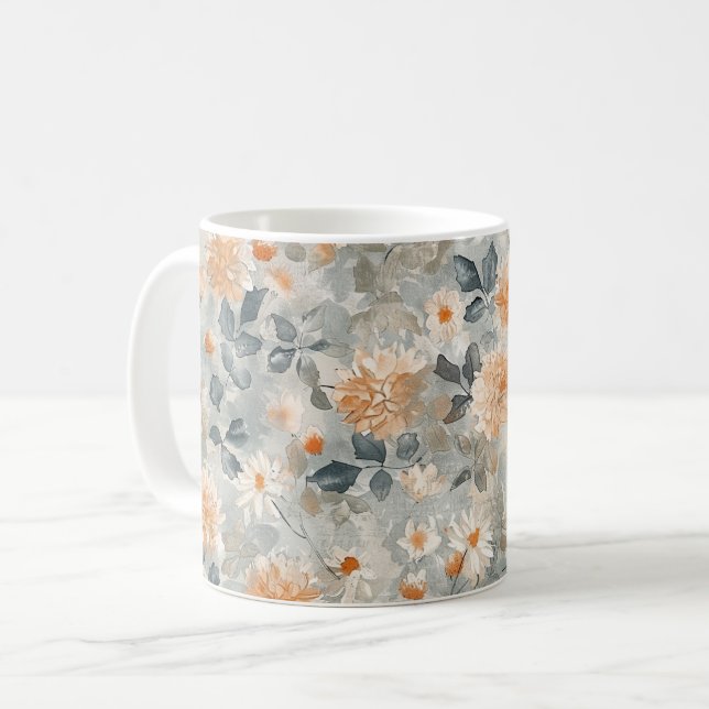 Taza De Café Flores Naranjas Azules Blancas (Anverso izquierdo)