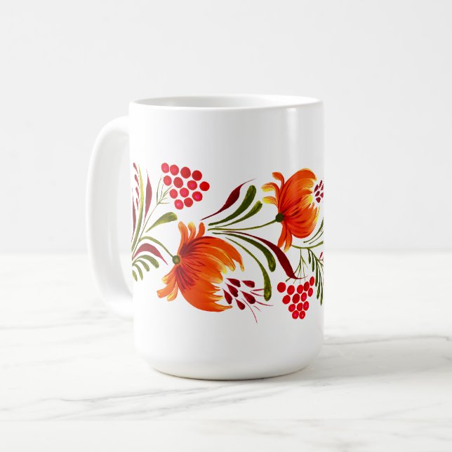 Taza De Café Flores naranjas caprichosas (Anverso izquierdo)