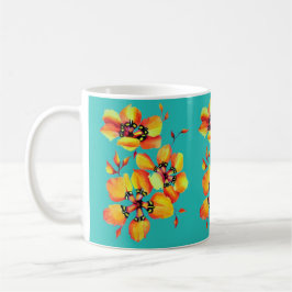 Taza De Café Flores Naranjas elegantes - Aqua
