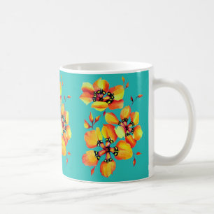 Taza De Café Flores Naranjas elegantes - Aqua