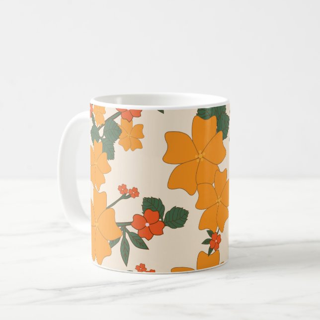 Taza De Café Flores naranjas, Patrón Floral, Patrón De Flores (Anverso izquierdo)