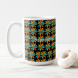 Taza De Café Flores Naranjas, Verdes Y Azules