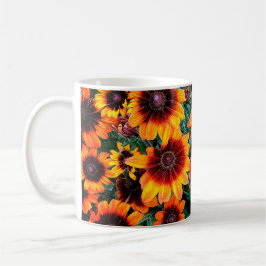Taza De Café flores naranjas y marrones