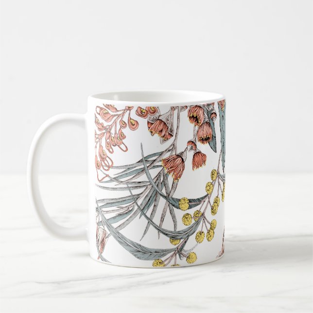 Taza De Café Flores nativas australianas. Patrón sin foco negro (Izquierda)