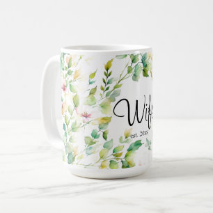 Taza De Café Flores naturales de acuarela verde elegante