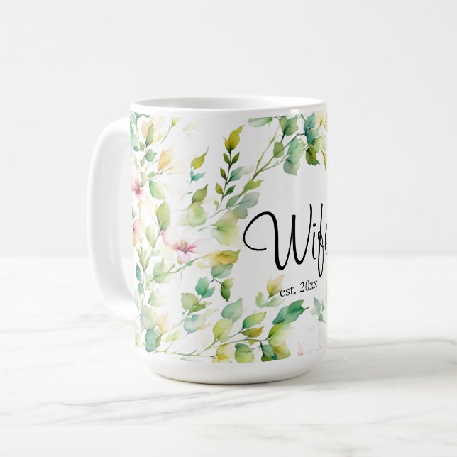 Taza De Café Flores naturales de acuarela verde elegante (Anverso izquierdo)
