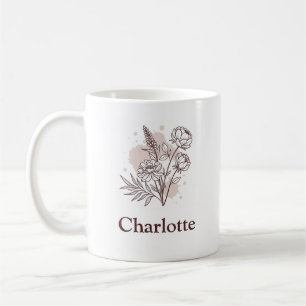 Taza De Café Flores naturales estéticas Nombre marrón rosado