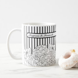 Taza De Café Flores negras y blancas con rayas