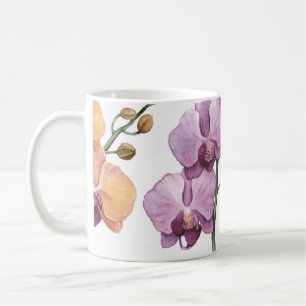 Taza De Café Flores orquídeas acuarelas, patrón ininterrumpido.