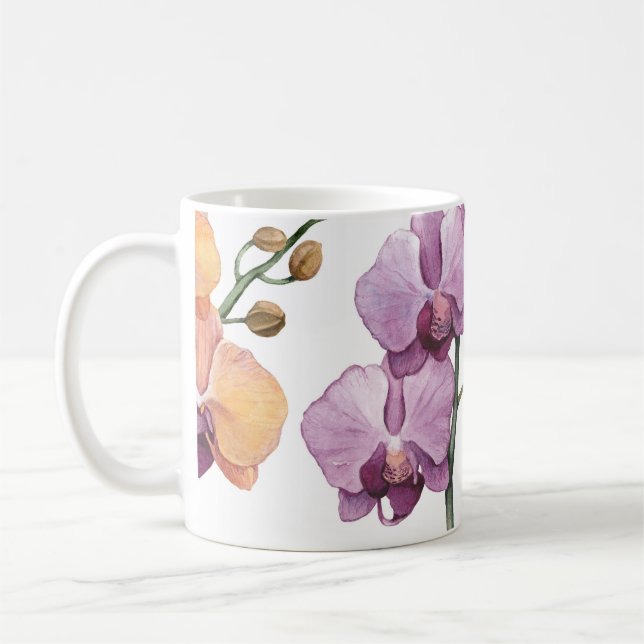 Taza De Café Flores orquídeas acuarelas, patrón ininterrumpido. (Izquierda)