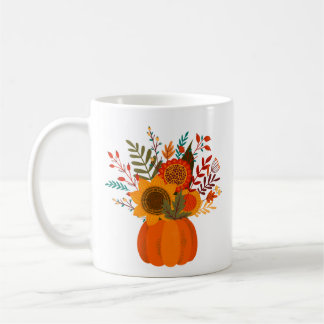 Taza De Café Flores otoñales modernas en calabaza