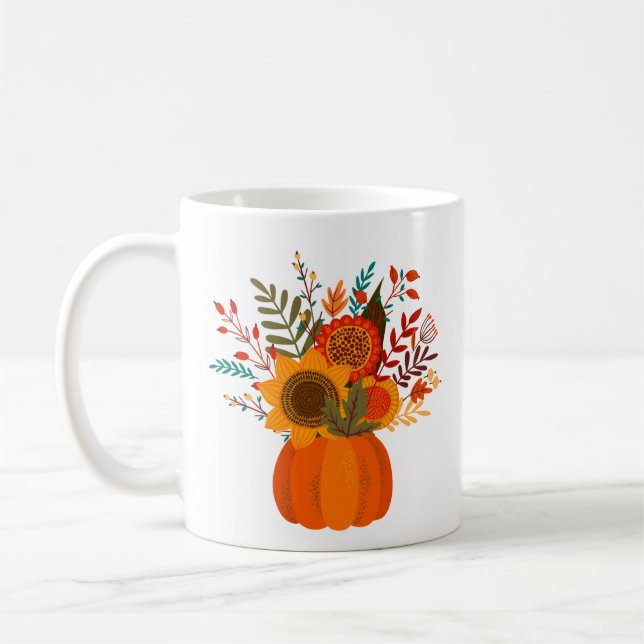 Taza De Café Flores otoñales modernas en calabaza (Izquierda)