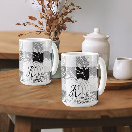 Taza De Café Flores otoñales y calabazas de color negro