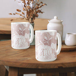 Taza De Café Flores otoñales y calabazas rosadas