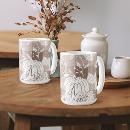 Taza De Café Flores otoñales y calabazas Taupe de otoño