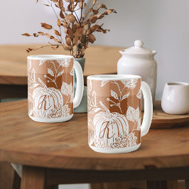 Taza De Café Flores otoñales y Naranja de calabaza