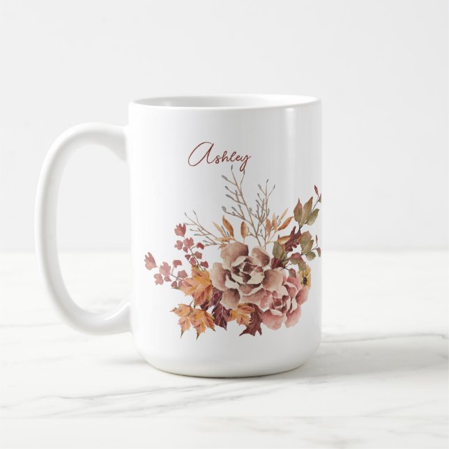 Taza De Café Flores otoño otoño nombre personalizado Acción de  (Izquierda)
