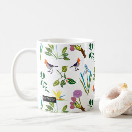 Taza De Café Flores/pájaros hawaianos florales geométricos