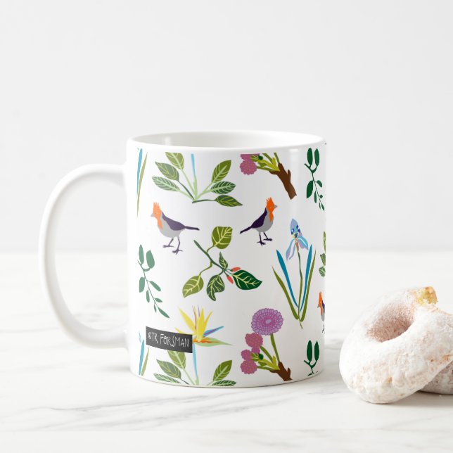 Taza De Café Flores/pájaros hawaianos florales geométricos (Con donut)