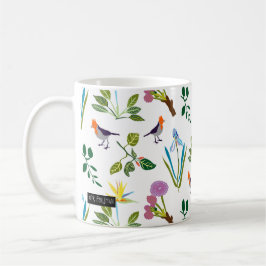 Taza De Café Flores/pájaros hawaianos florales geométricos