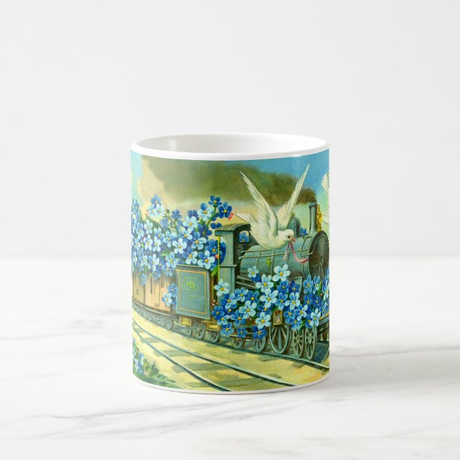 Taza De Café Flores, palomas y tren (Centro)