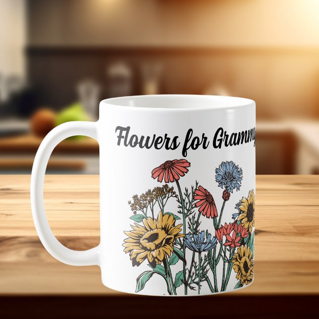 Taza De Café  FLORES PARA LA ABUELA Blues/ Amarillos Personaliz (Elegant wildflowers, Personalize, Flowers for...  Wording.)