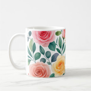Taza De Café Flores Pastel Diseño Floral Botánico Suave Vintage