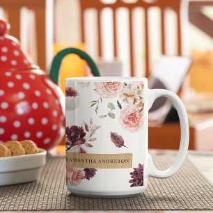 Taza De Café Flores pasteles modernas y regalo personalizado de
