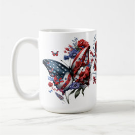 TAZA DE CAFÉ FLORES PATRIOTAS DE MARIPOSAS AZULES BLANCAS Y ROJ