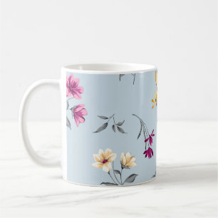 Taza De Café flores pequeñas violeta y crema hojas trozos